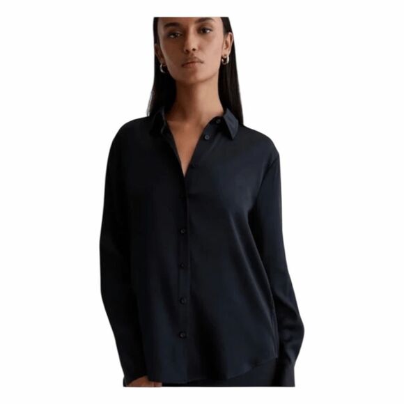 AG Jeans Shiela Classic Button Up Shirt Navy Blue Cupro Silk M - Picture 1 of 7
